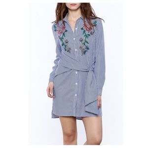 Jealous Tomato Blue Stripe Floral Print Shirt Dress